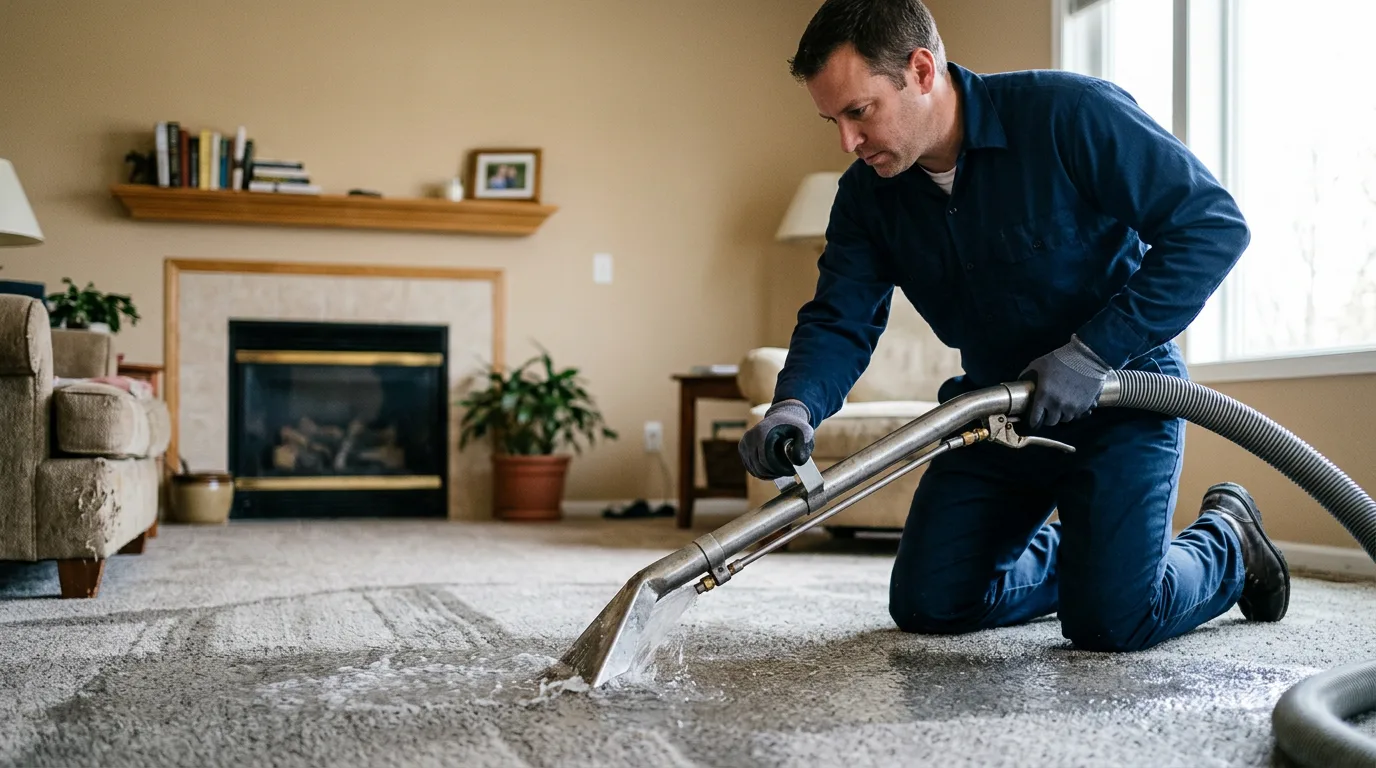 Water damage restoration technician working near Forkland, AL